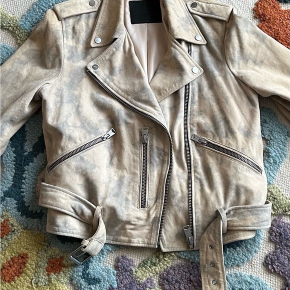 All Saints Balfern biker jacket, unusual “tie dye” suede, sz 10 - Picture 11 of 12